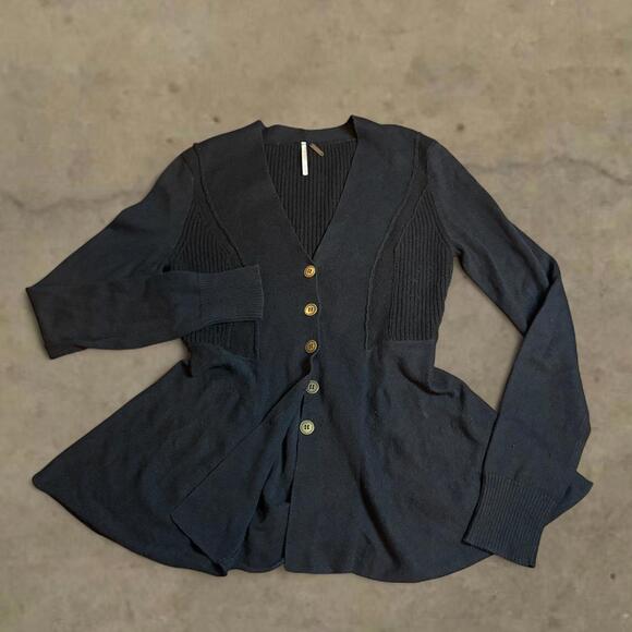 Free People Tops - black peplum knit sweater blouse free people coquette emo y2k